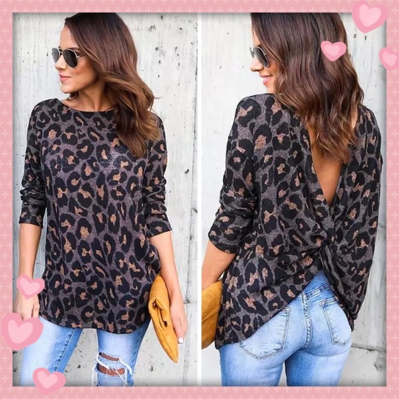 Tops - ❤️purple leopard twisted open back top❤️